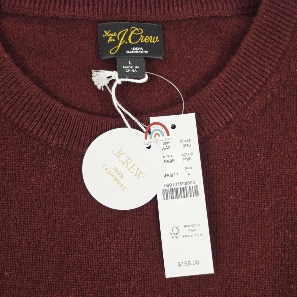 New! J. Crew Cashmere Crewneck Sweater in Port Wine